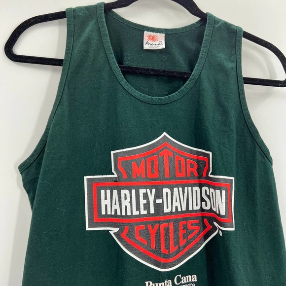 Harley Davidson Motorcycles Punta Cana Green Sleeveless Tank Cotton Medium - Picture 3 of 6
